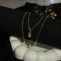 Layered Gold Necklace Set with Crystal & Bead Details