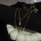 Layered Gold Necklace Set with Crystal & Bead Details