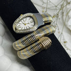 Silver-Gold Elegance Coil Bracelet Watch