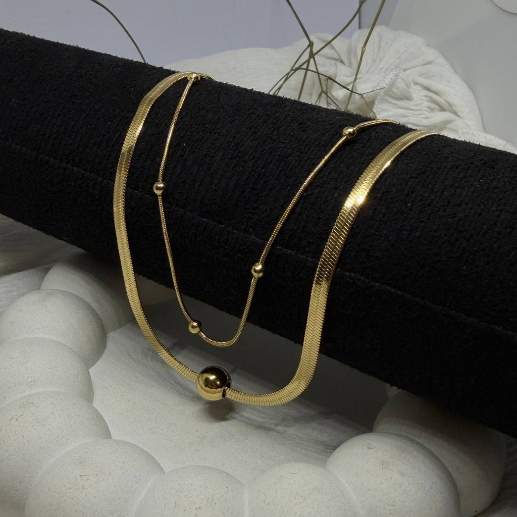 Multi-Layer Adjustable Gold Necklace with Bead Slider