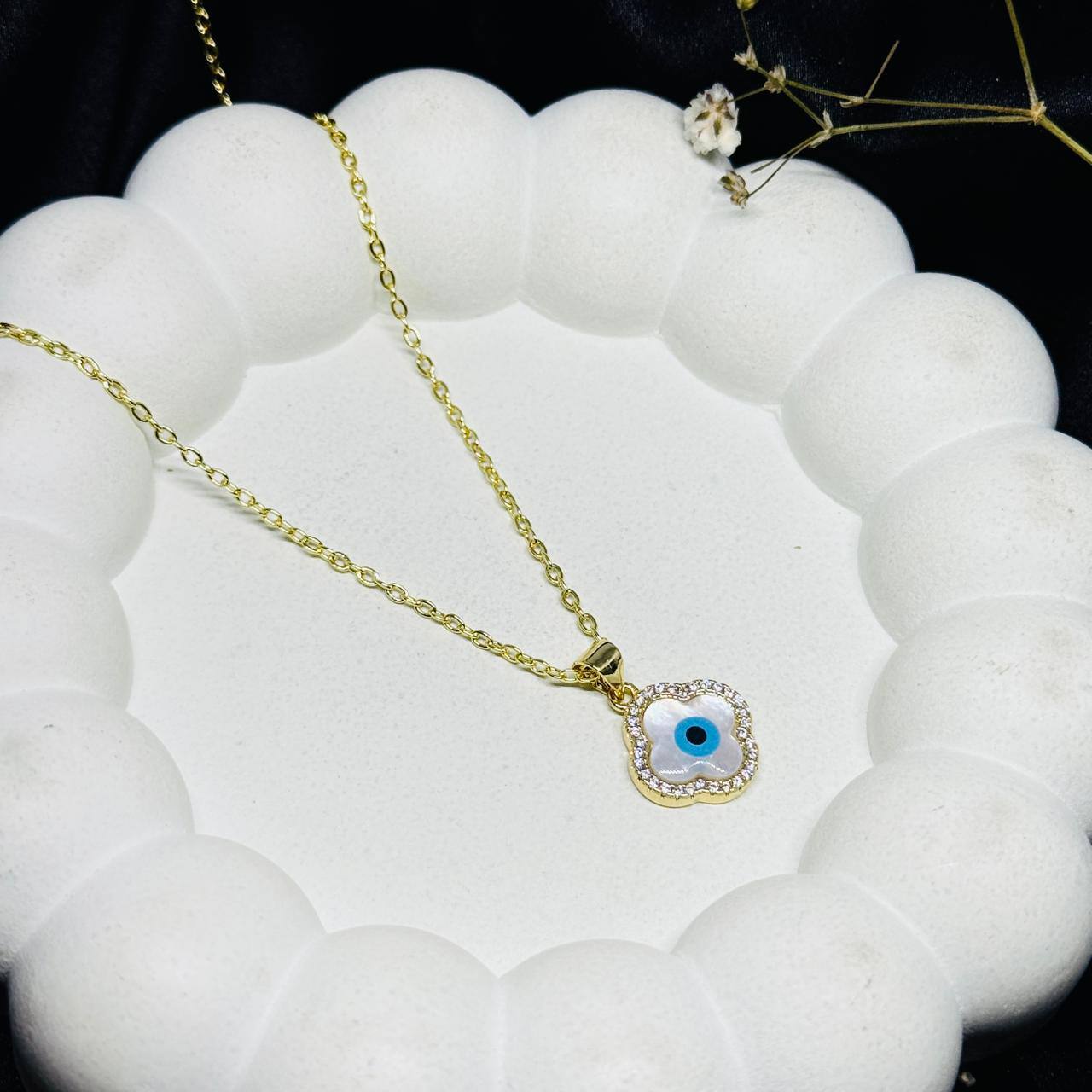 Crystal Evil Eye Clover Pendant Necklace