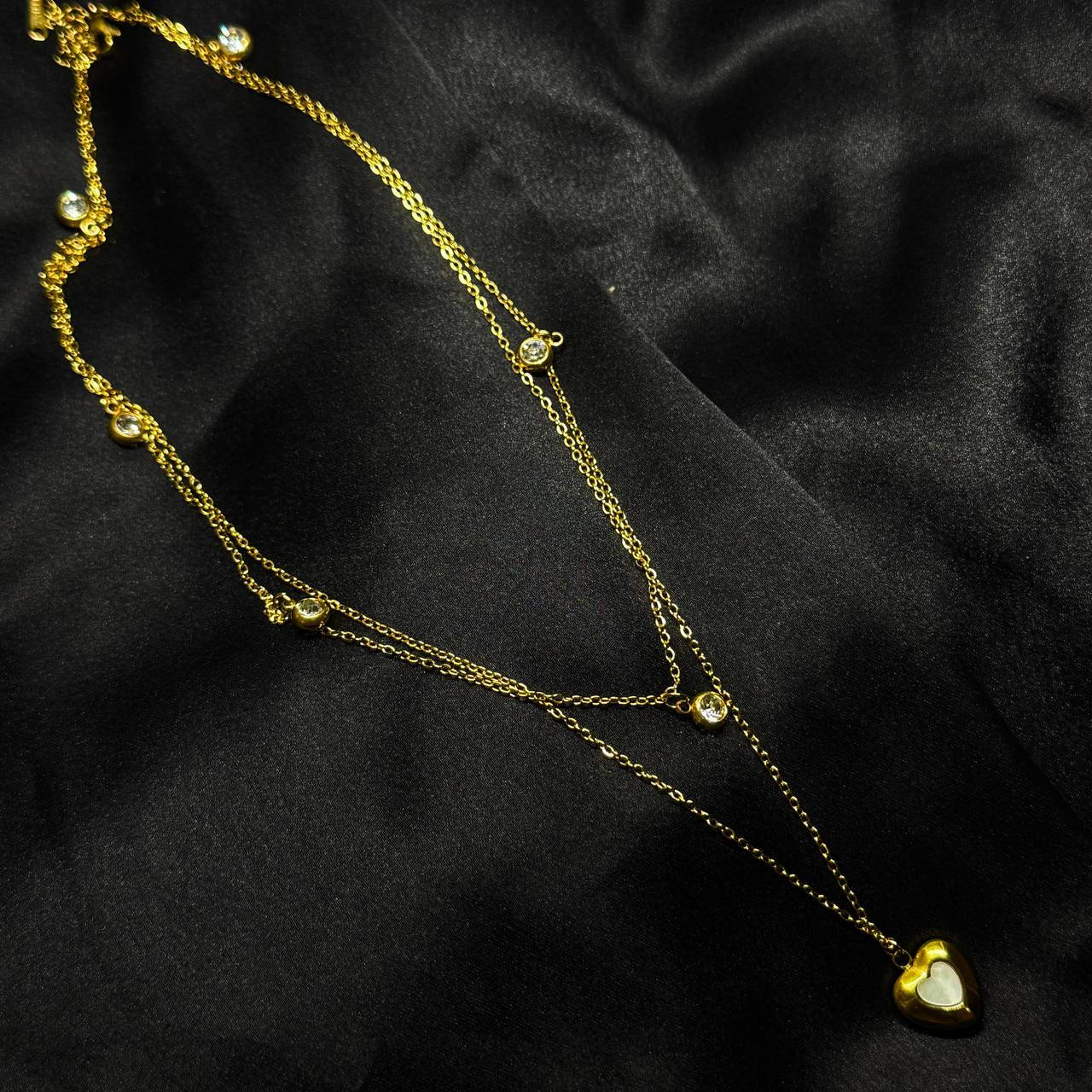 Triple Spark Heart Layer Necklace (Gold Finish)