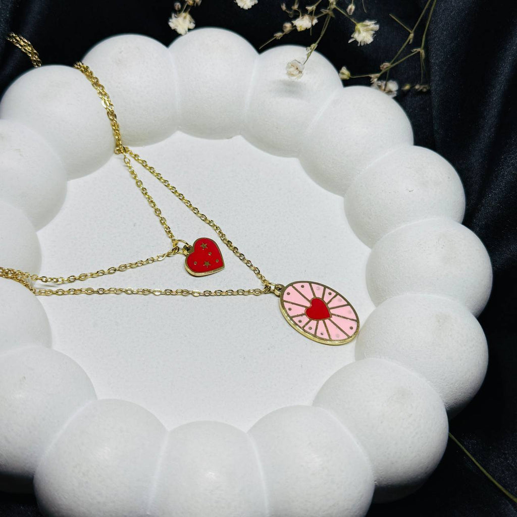 Dual Heart Enamel Romance Necklace