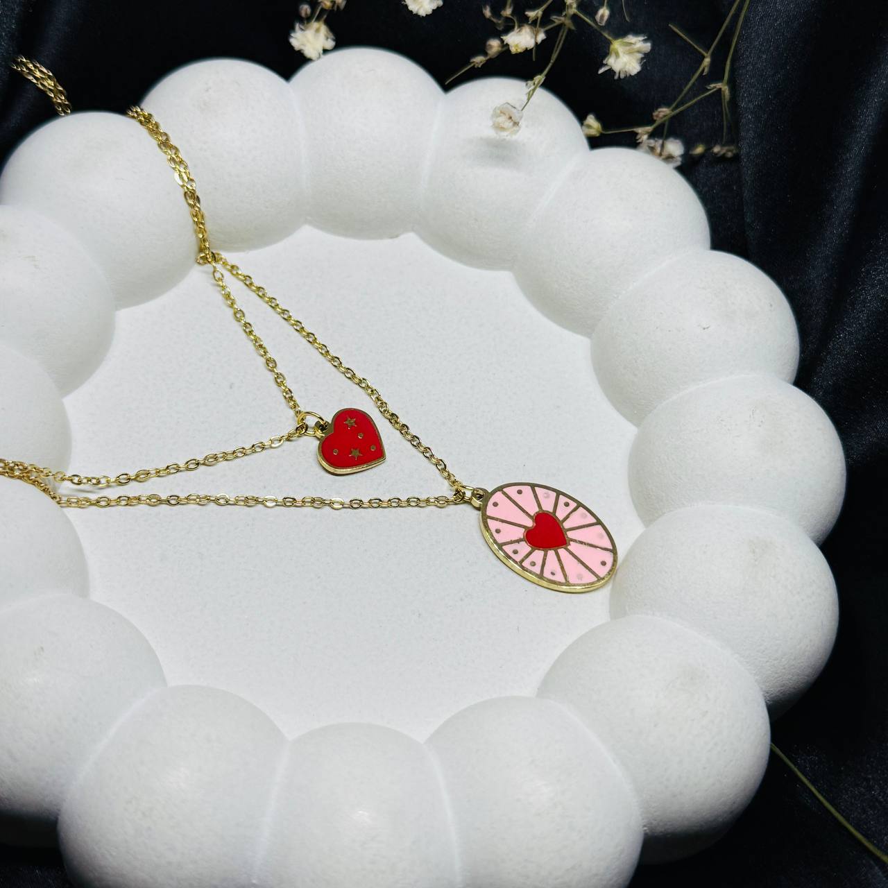 Dual Heart Enamel Romance Necklace