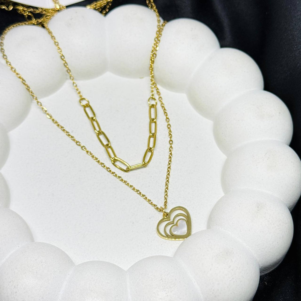 Layered Heart Charm Necklace Set