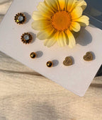 Daisy Flower & Heart Golden Studs