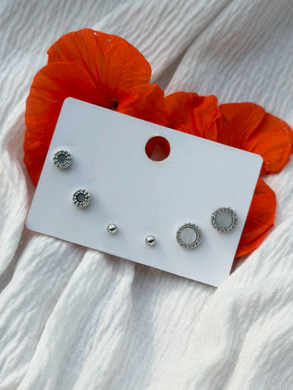 Silver Crystal Circle Stud Trio