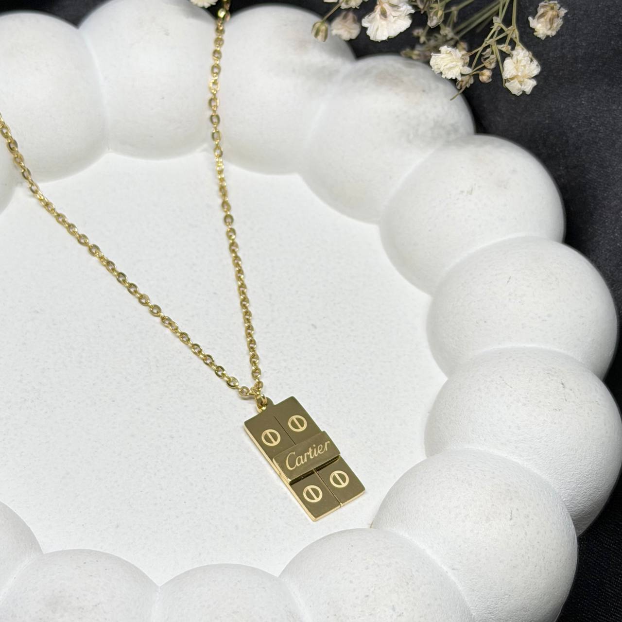 Cartier-Inspired Screw Motif Bar Necklace