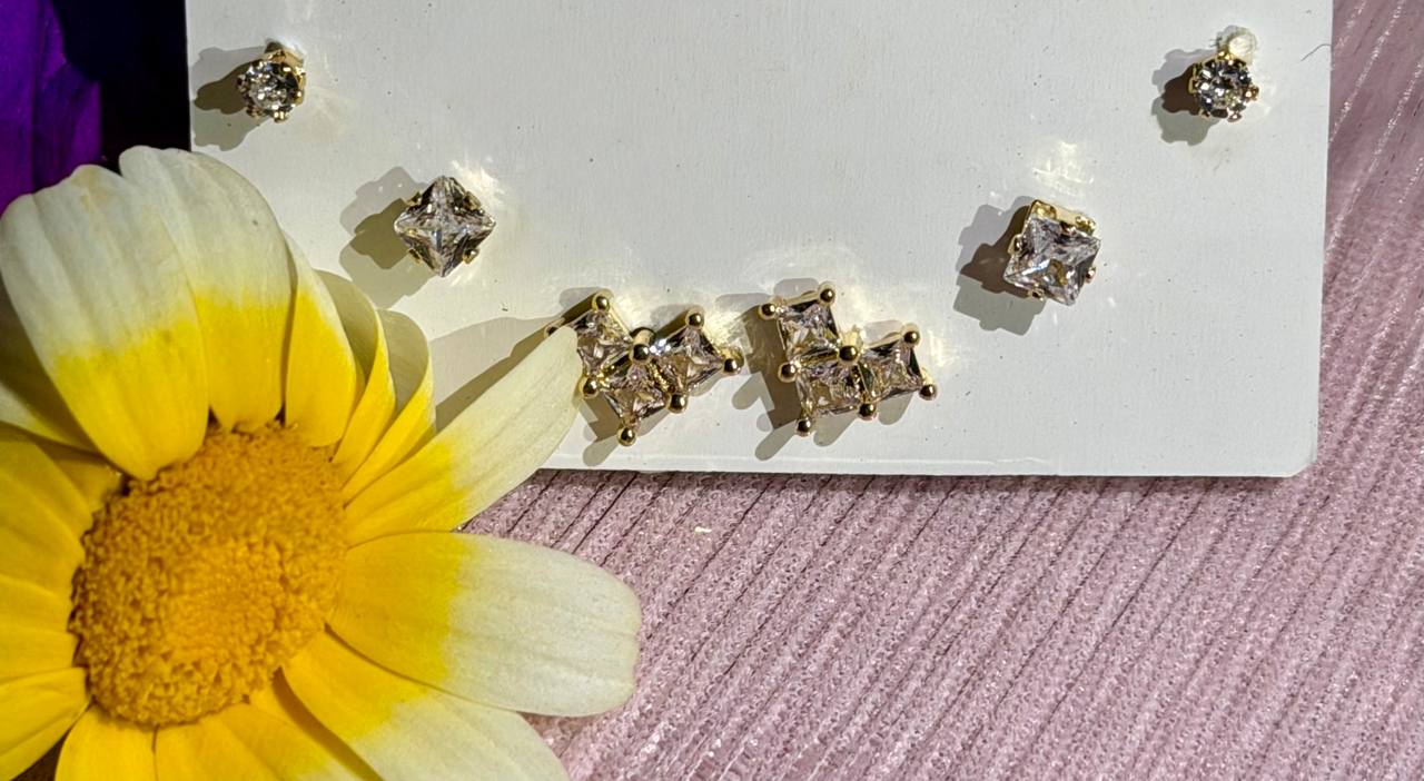 Geometric Crystal Square Stud Trio
