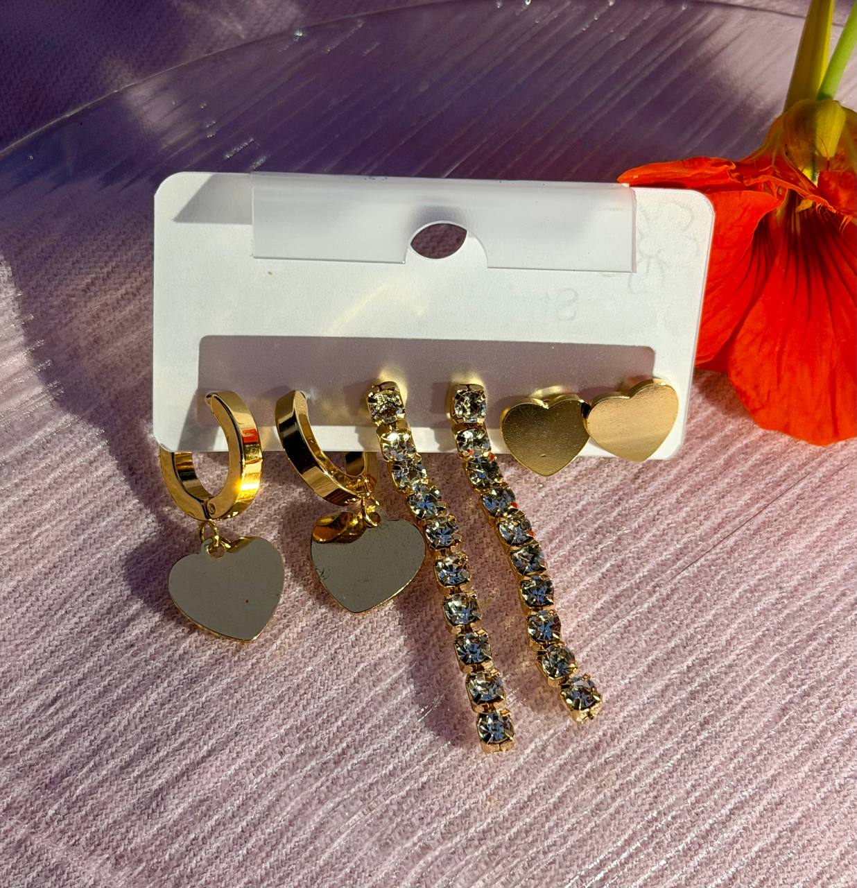 Crystal Line & Heart Drop Earrings