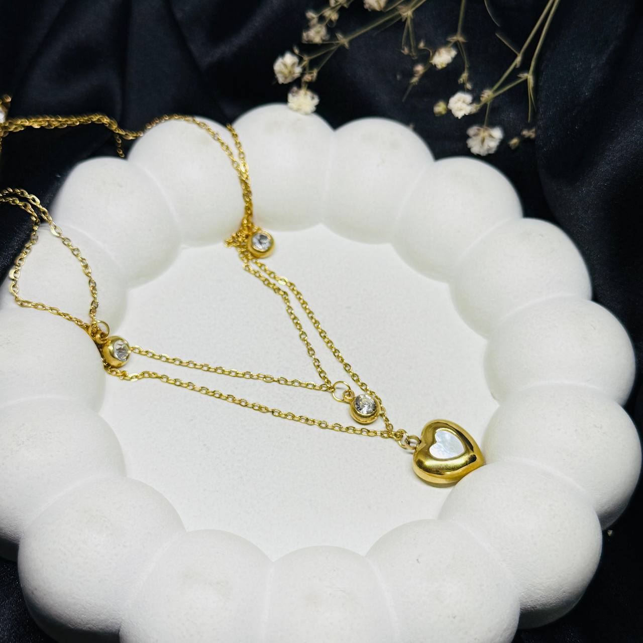 Triple Spark Heart Layer Necklace (Gold Finish)