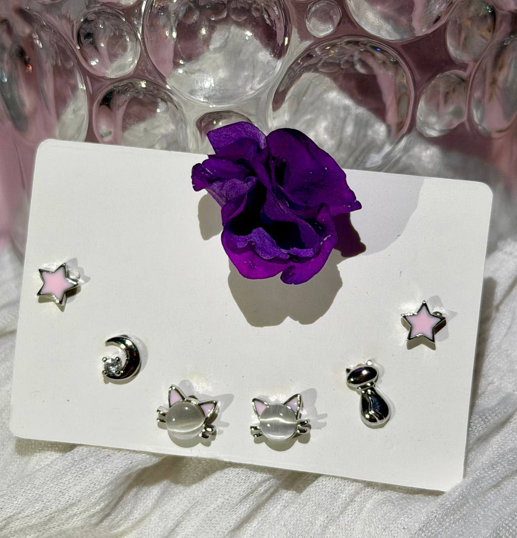 Celestial Cat & Star Silver Studs