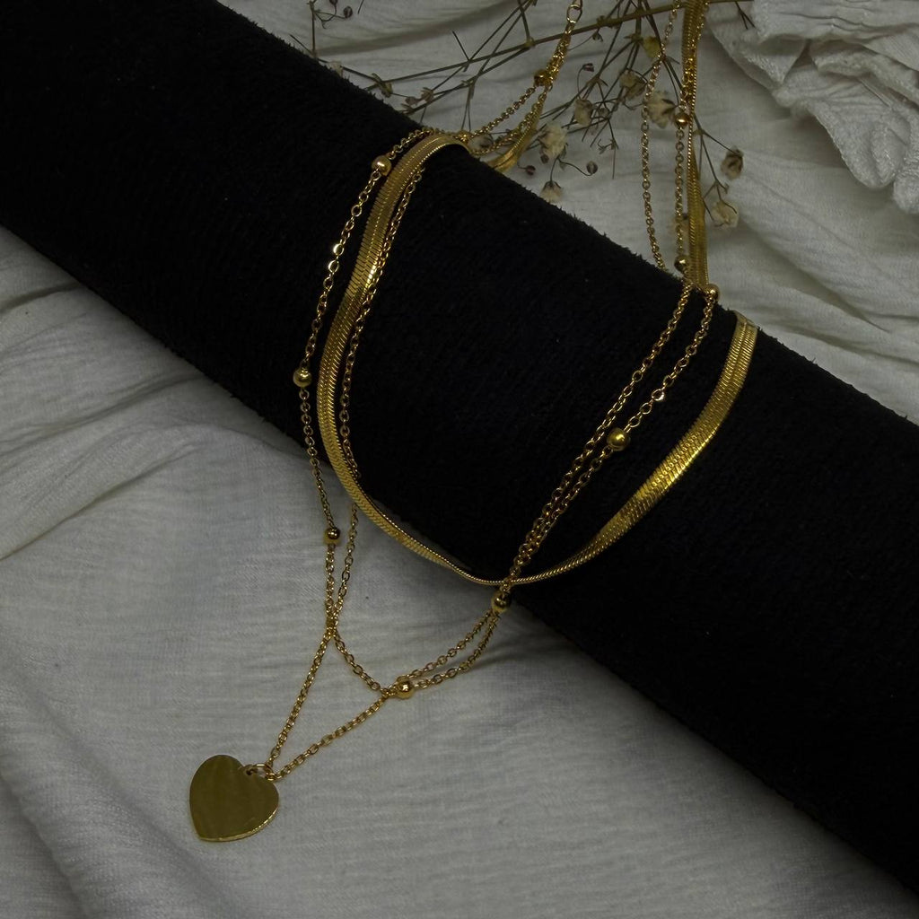 Layered Heart Charm Gold Necklace