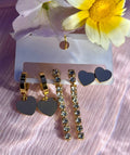 Crystal Line & Heart Drop Earrings