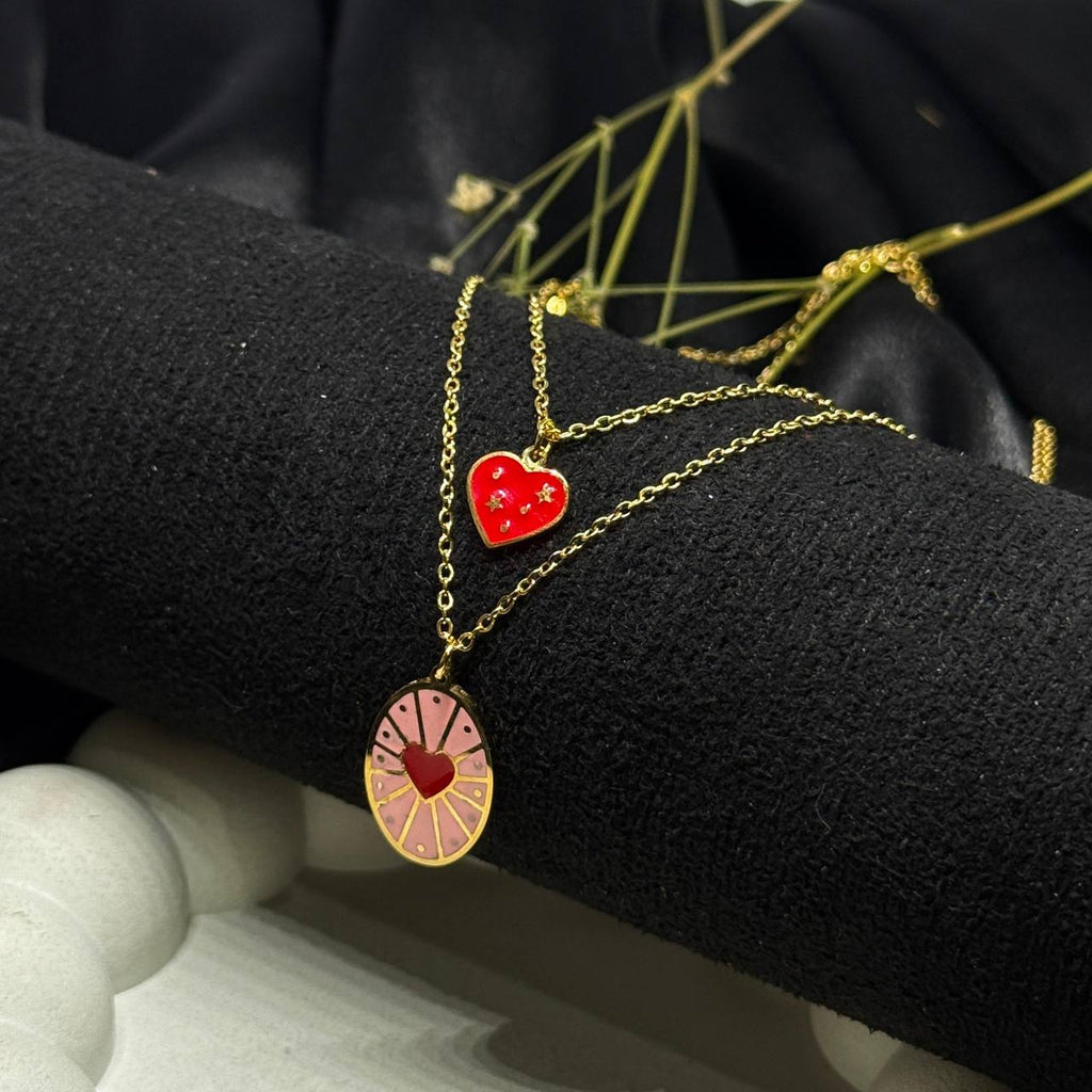 Dual Heart Enamel Romance Necklace