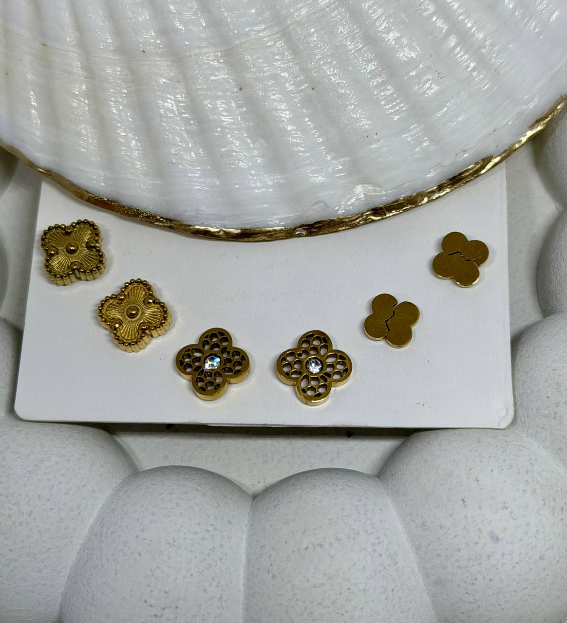 Gold Clover & Floral Stud Mix
