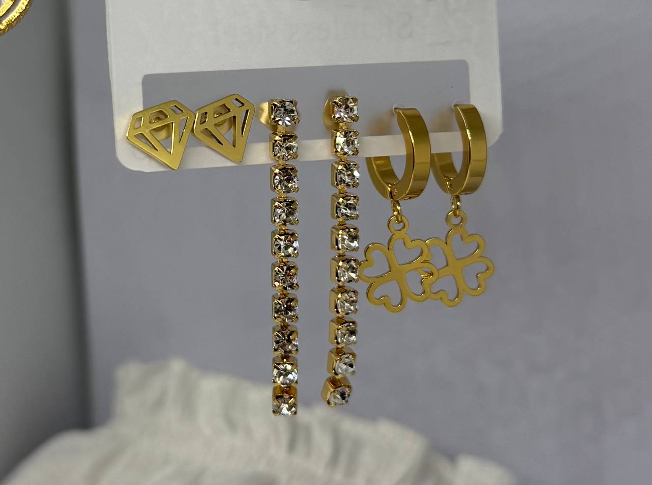 Gold Crystal Drop & Geometric Set