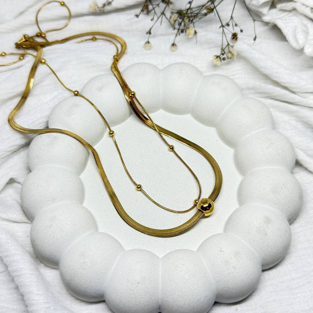 Multi-Layer Adjustable Gold Necklace with Bead Slider