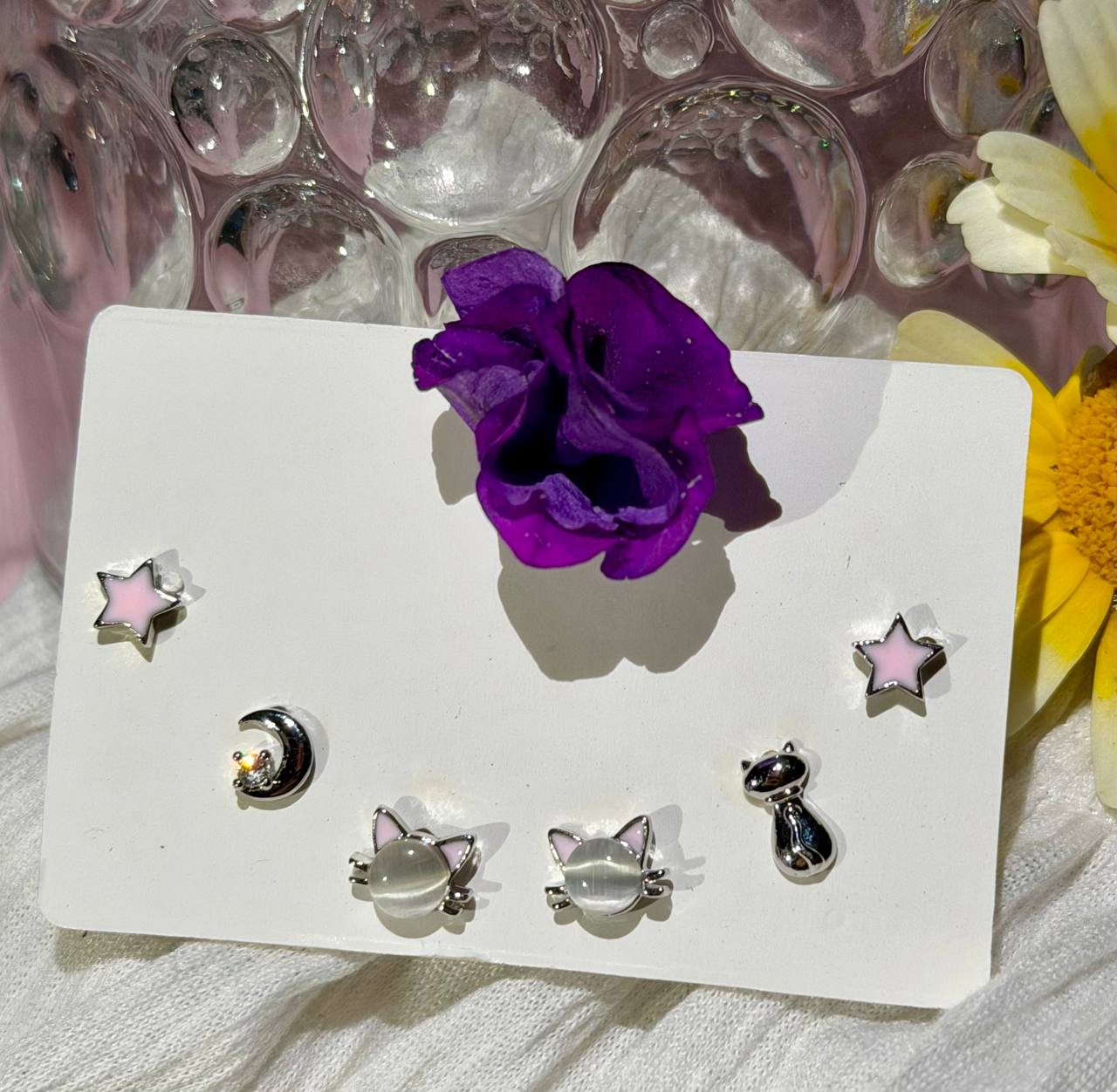 Celestial Cat & Star Silver Studs