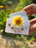 Daisy Flower & Heart Golden Studs