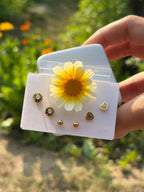 Daisy Flower & Heart Golden Studs