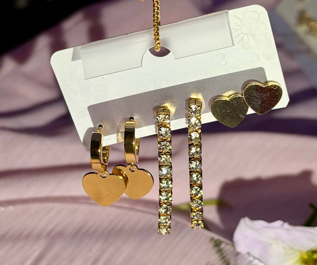 Crystal Line & Heart Drop Earrings