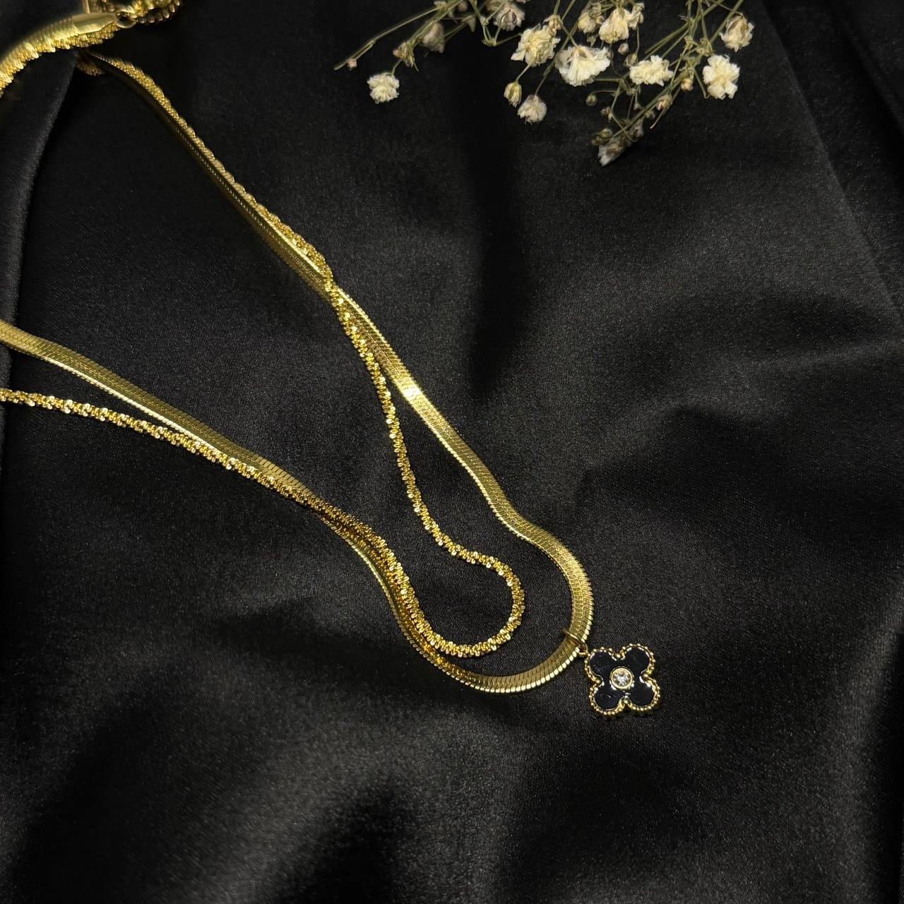 Black Clover Dual-Layer Statement Necklace