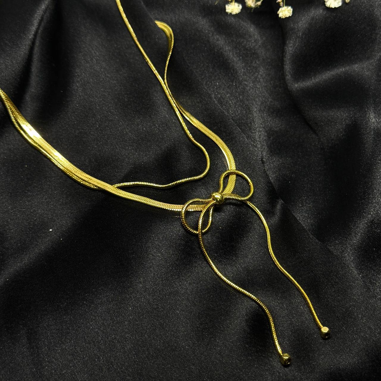 Golden Bow Adjustable Lariat Necklace