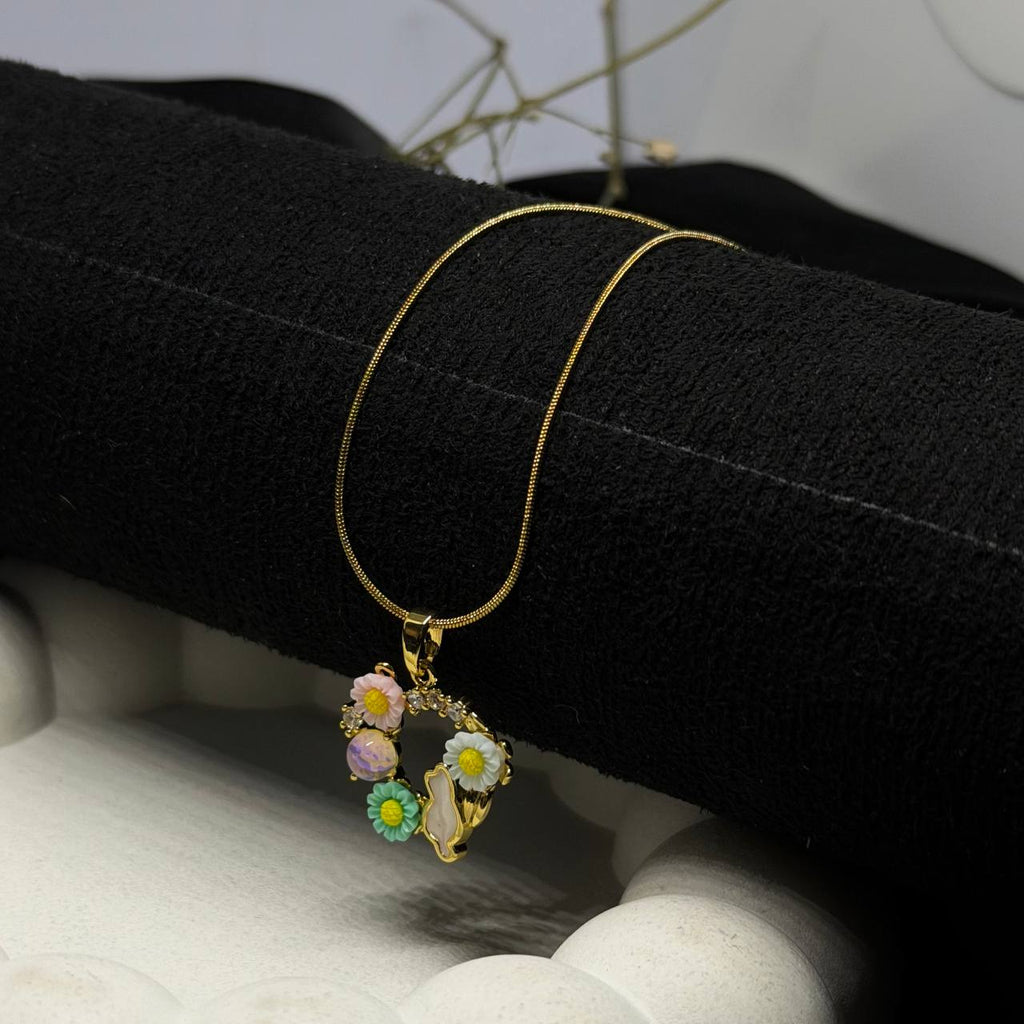 Floral Charm Wreath Pendant Necklace