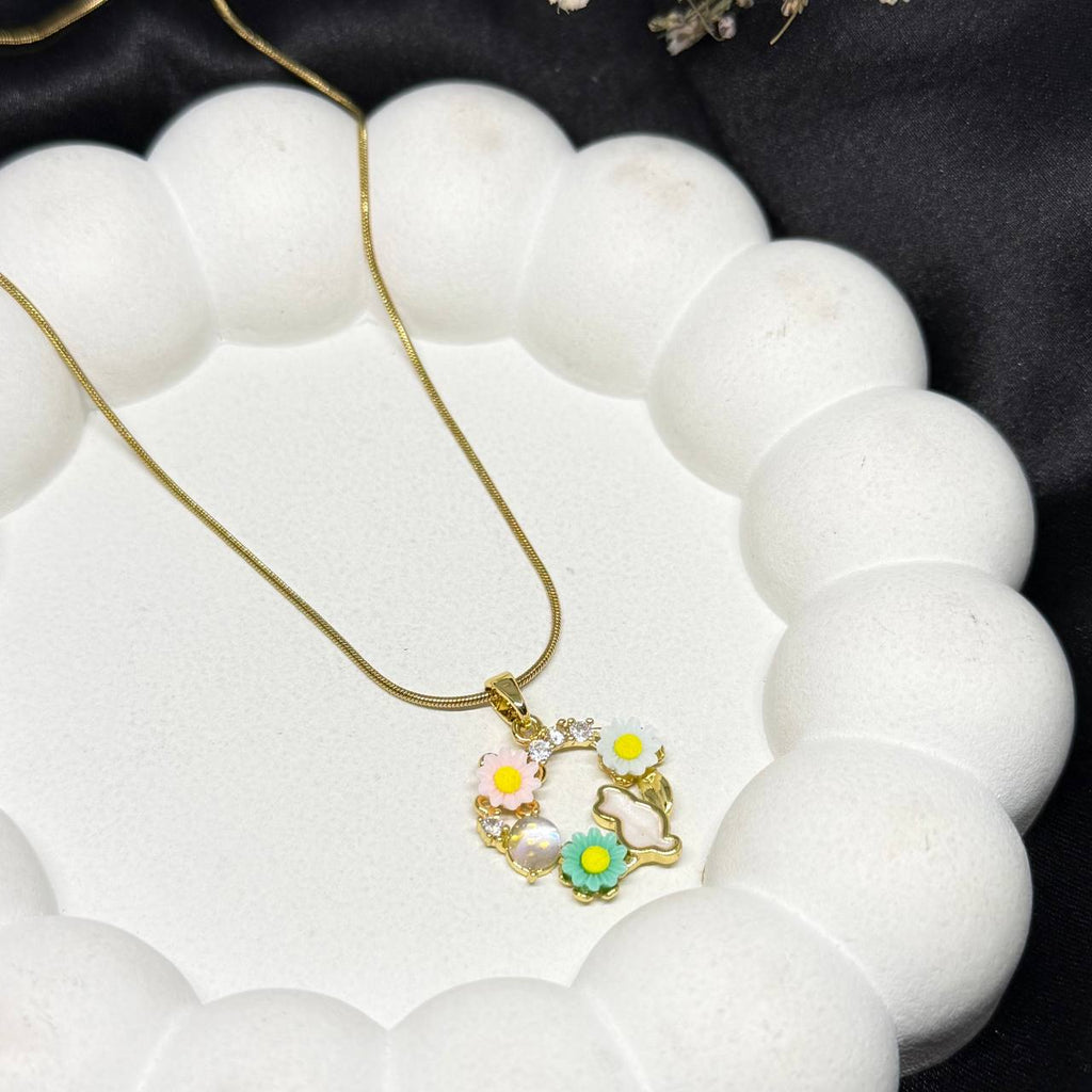 Floral Charm Wreath Pendant Necklace