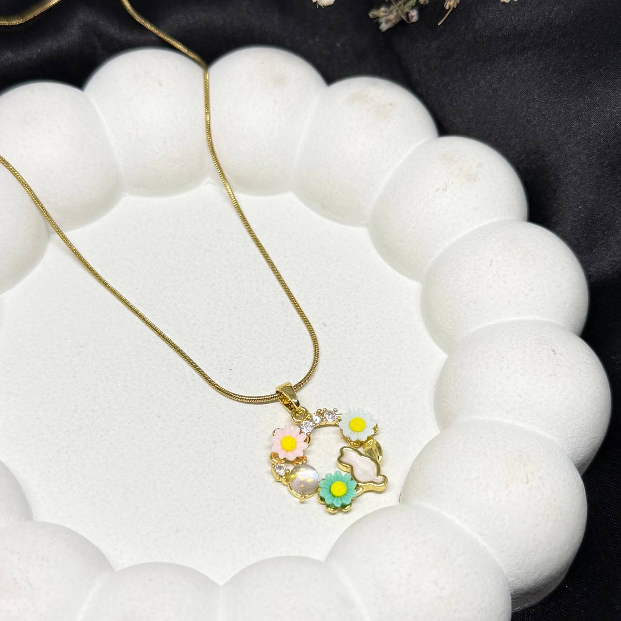 Floral Charm Wreath Pendant Necklace