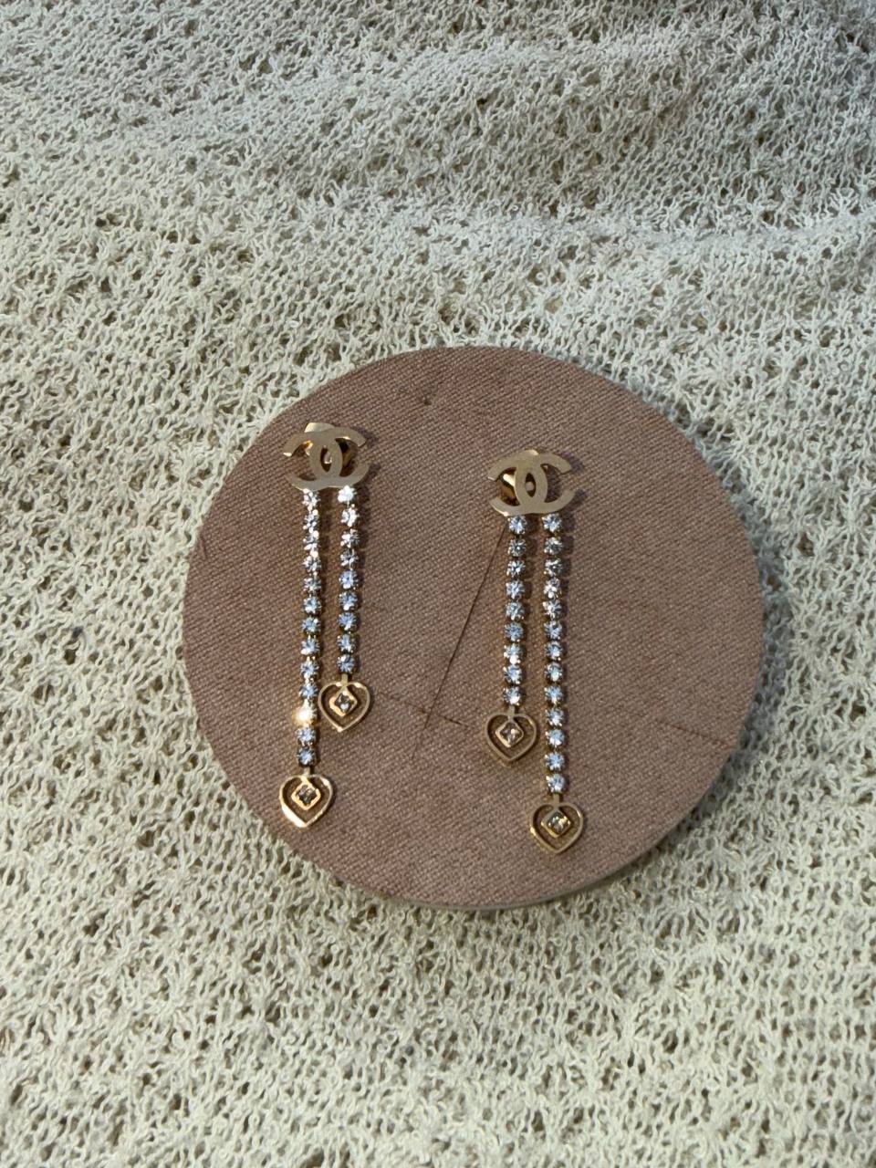 Chanel Style Heart Drop Earrings