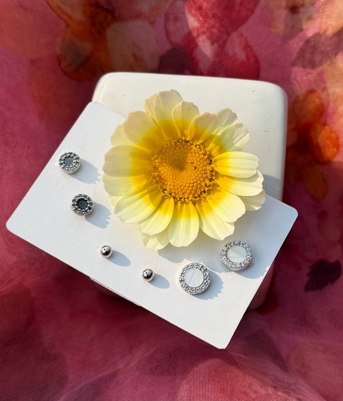 Silver Crystal Circle Stud Trio