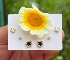 Black & White Floral Stud Trio