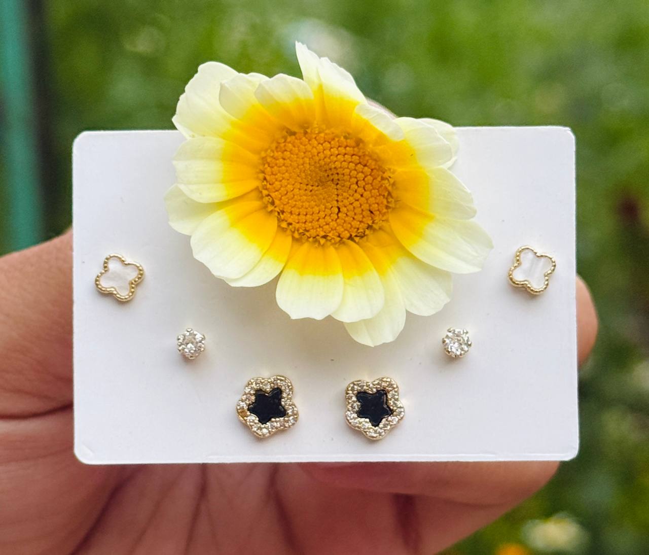 Black & White Floral Stud Trio