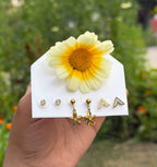 Gold Floral Drop and Triangle Studs