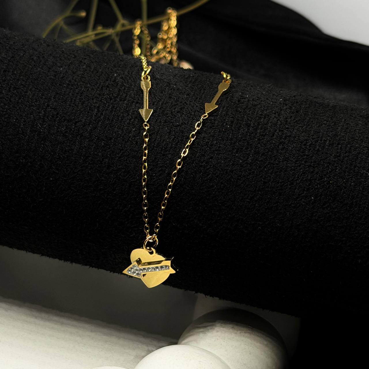 Arrow Heart Crystal Accent Necklace