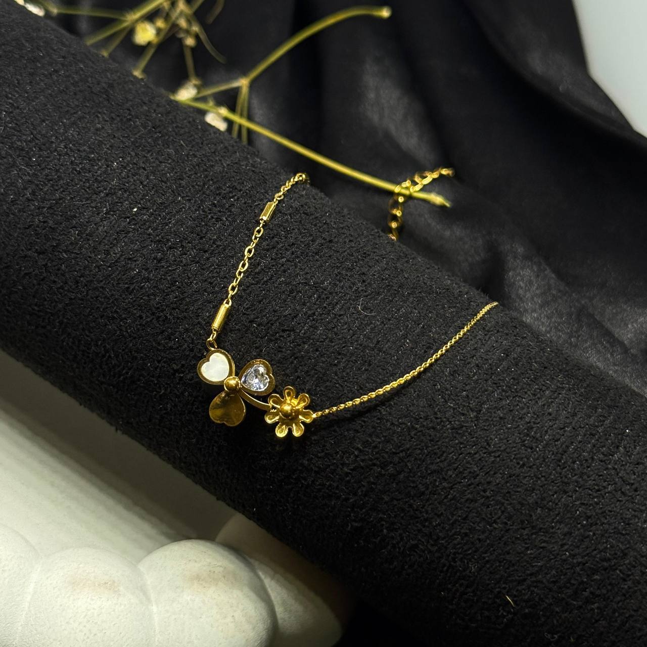 Floral Heart Charm Delicate Necklace