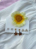 Gold Floral Drop and Triangle Studs