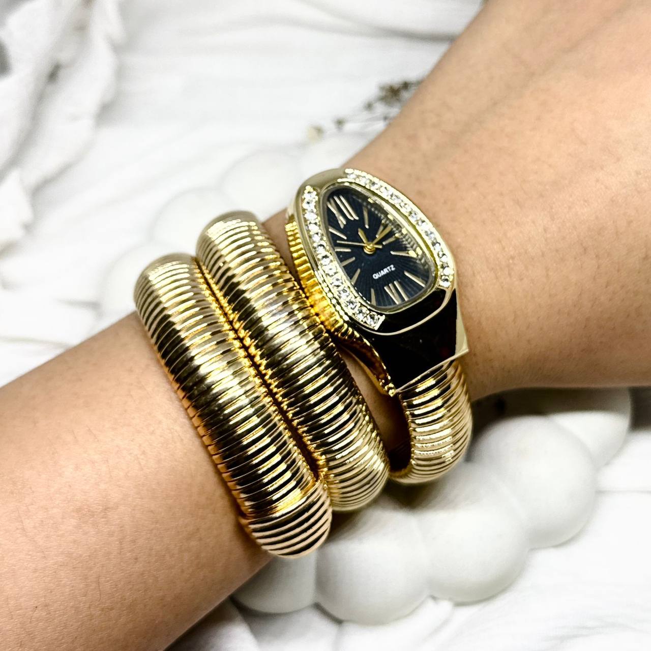 Midnight Gold Crystal Coil Bracelet Watch