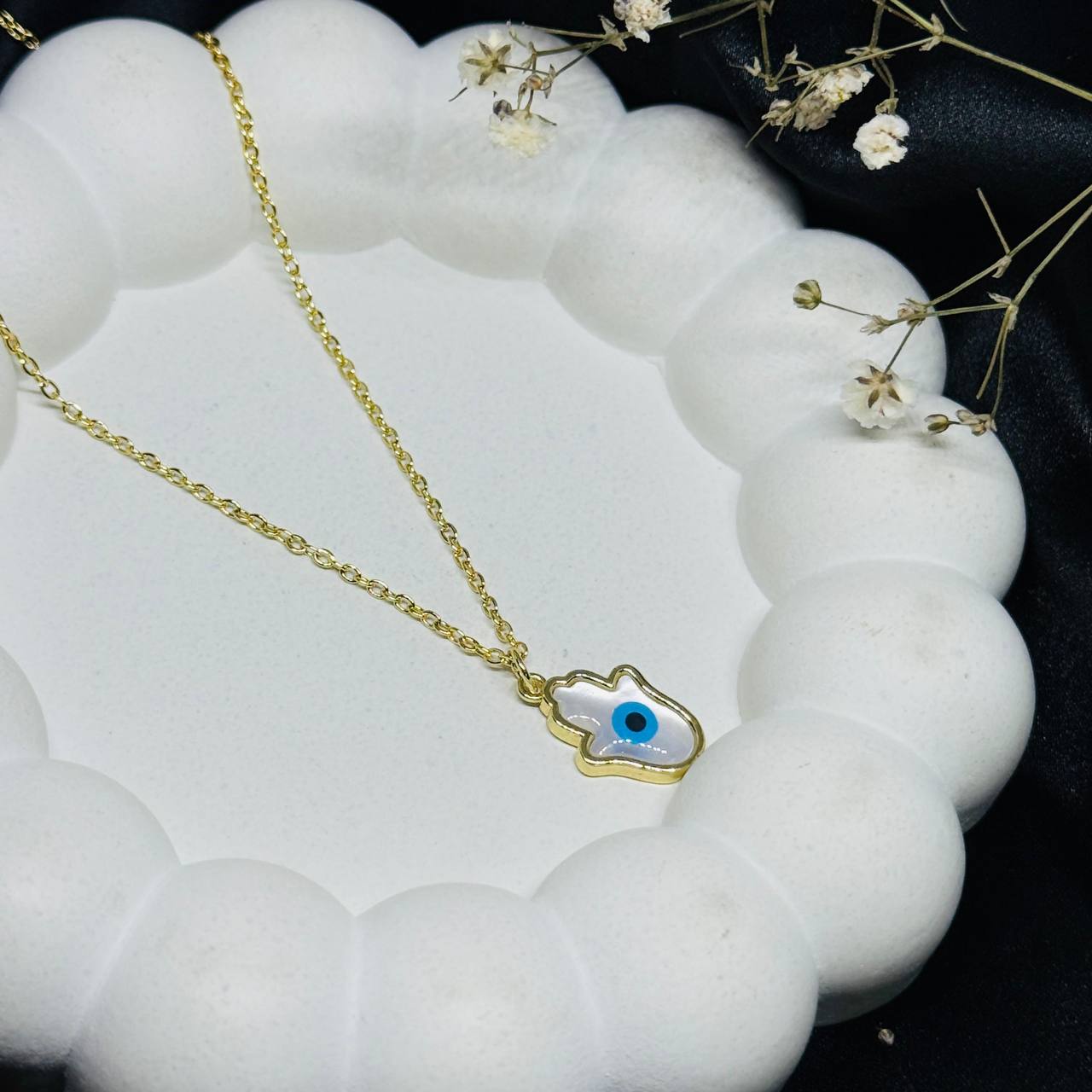 Evil Eye Halo Charm hand shaped Necklace