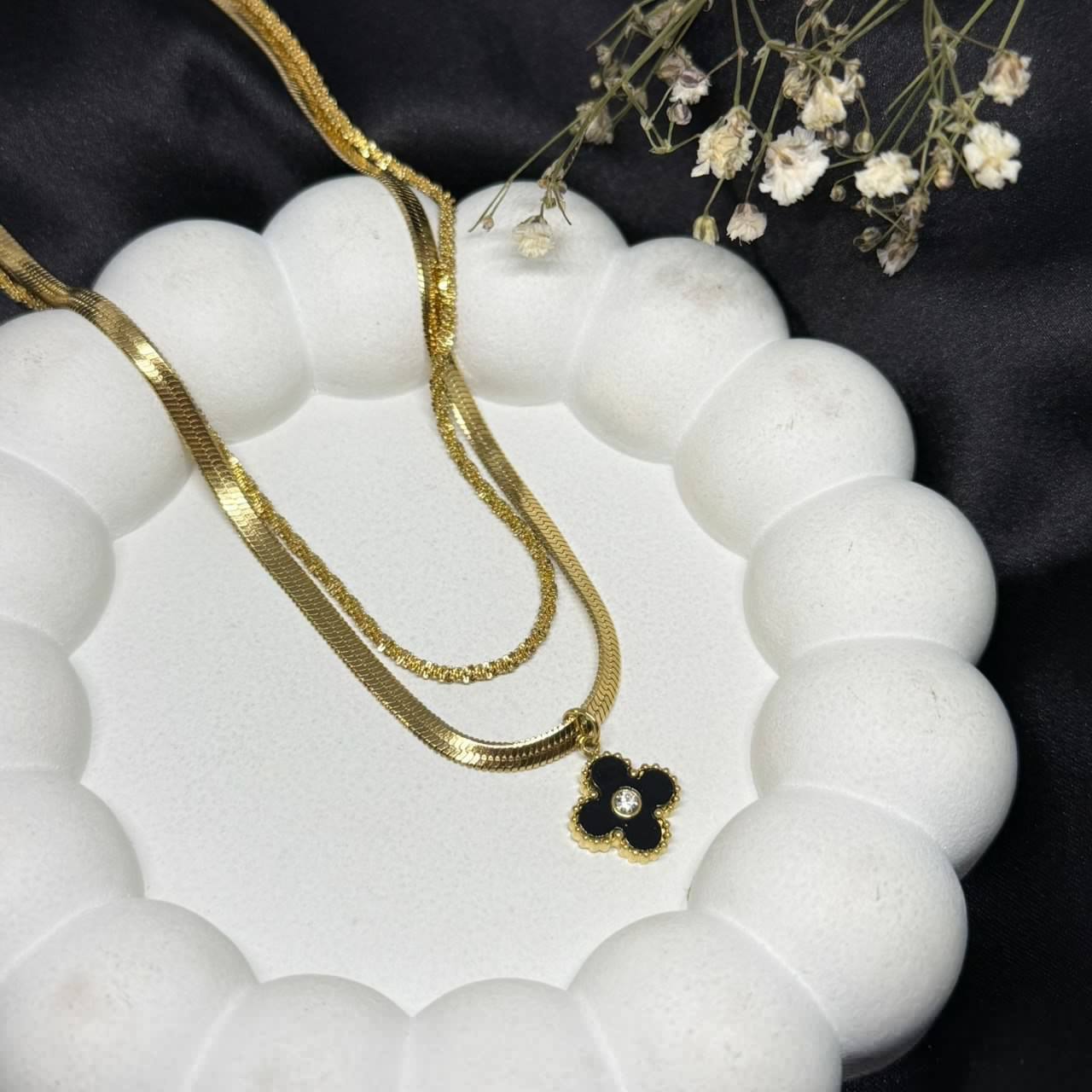 Black Clover Dual-Layer Statement Necklace