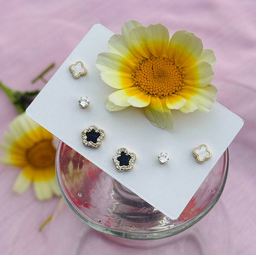 Black & White Floral Stud Trio
