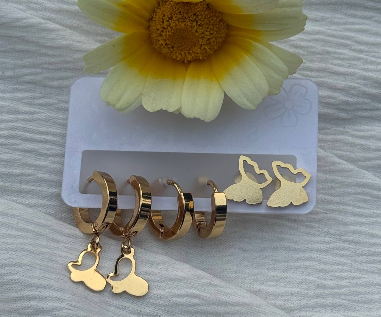 Gold Butterfly Hoop & Stud Set