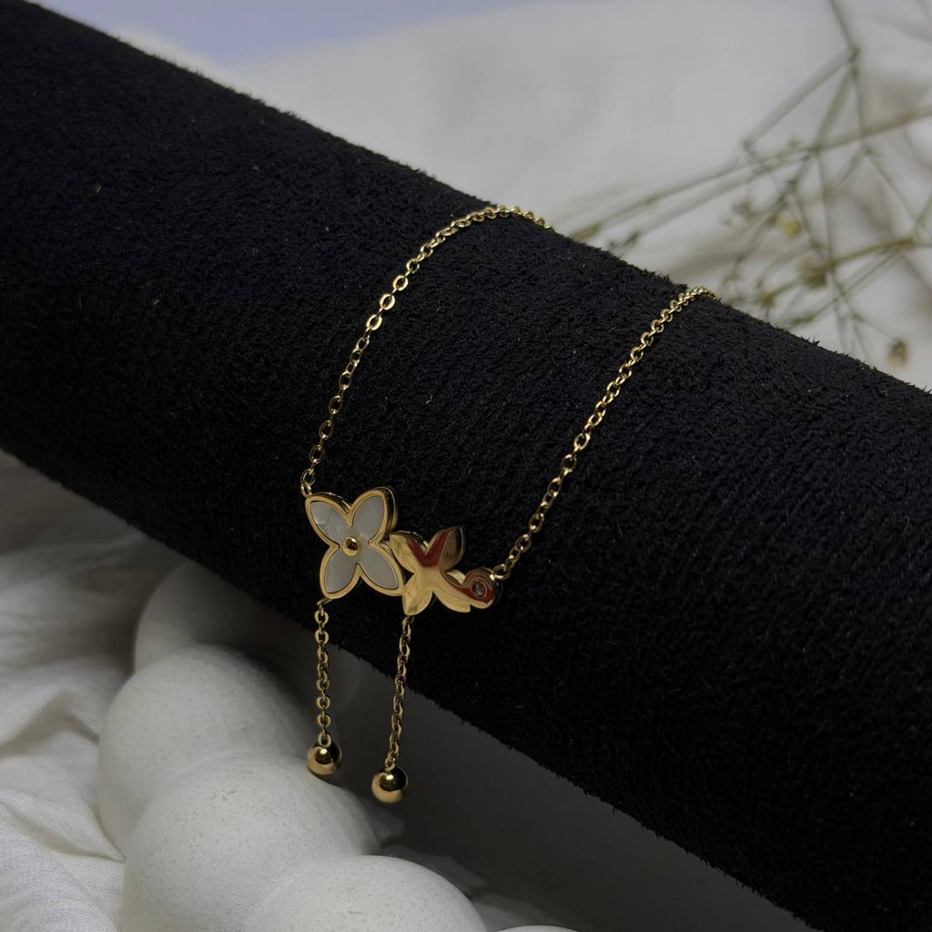 Floral Butterfly Drop Gold Necklace