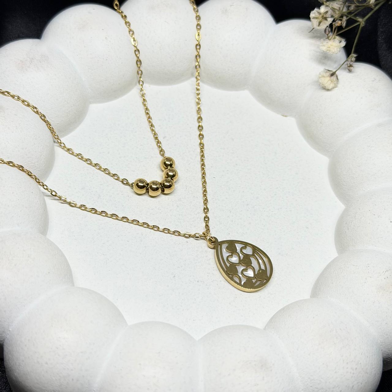 Golden Bead Curve Layered Necklace