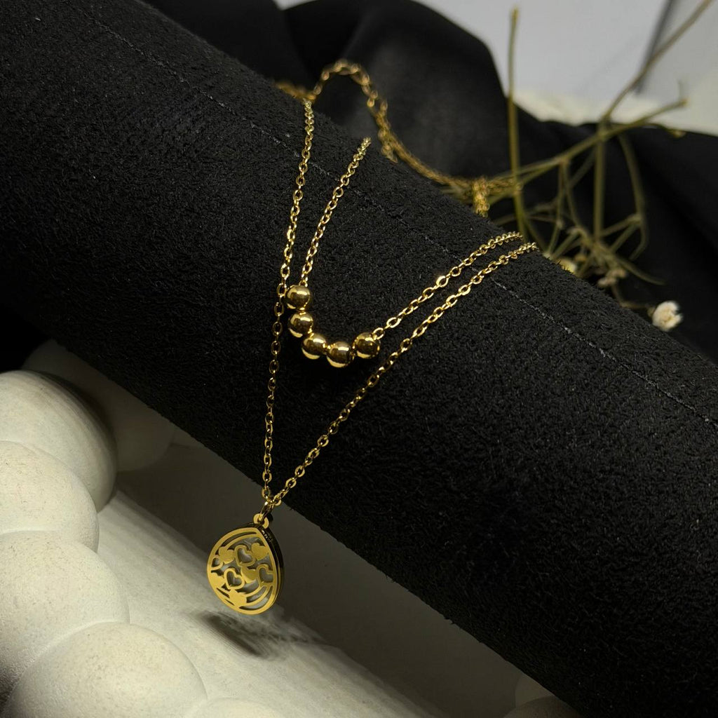 Golden Bead Curve Layered Necklace